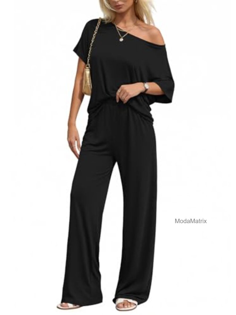 Off Shoulder Lounge Set with Wide Leg Pants